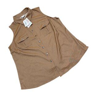 LuLaRoe Tan Sleeveless Button-Down Shirt